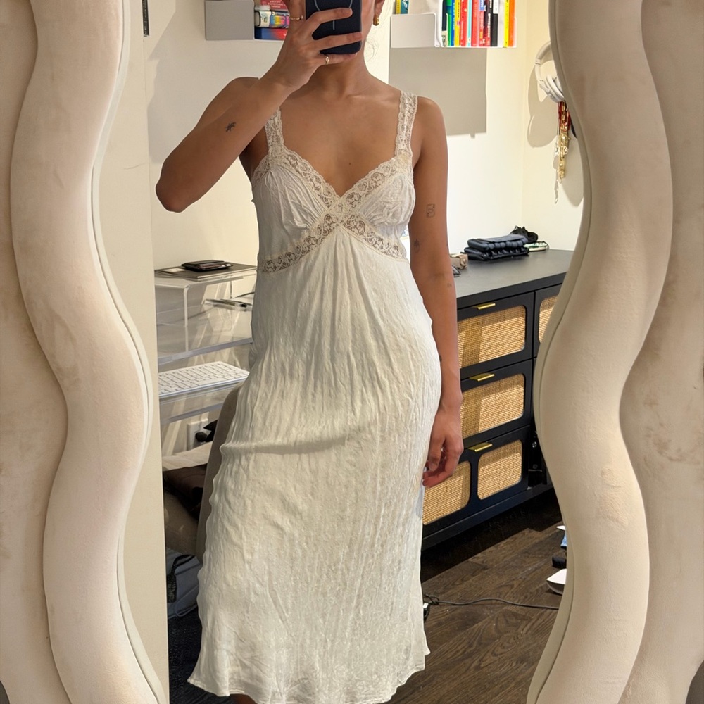 Rouje Lace-Trim White Slip Dress